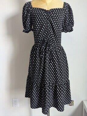 Monteau Black Polka Dot Puff Sleeve Midi Dress Size M